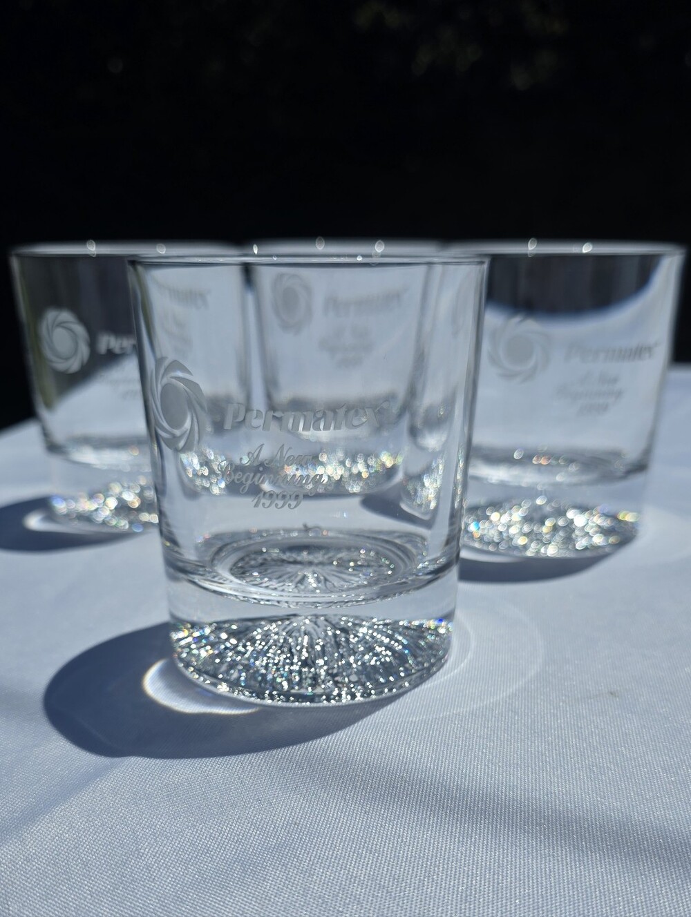 1999 Permatex Y2K Rocks Glasses Set of 4 Starburst Base Auto Memorabilia Barware